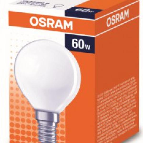 Лампа накаливания 60W E14  шар, матовый,OSRAM P 28378