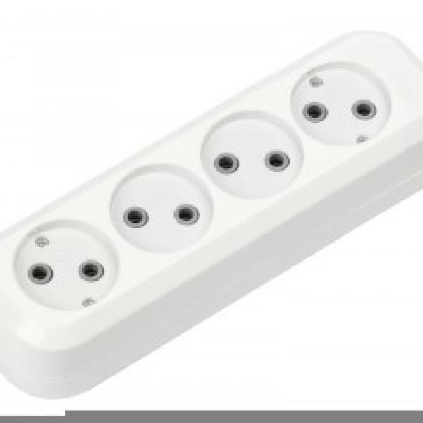 Колодка 4 роз. б/з 10А 250В (корпус АБС-пластик, белая) Smartbuy 622006