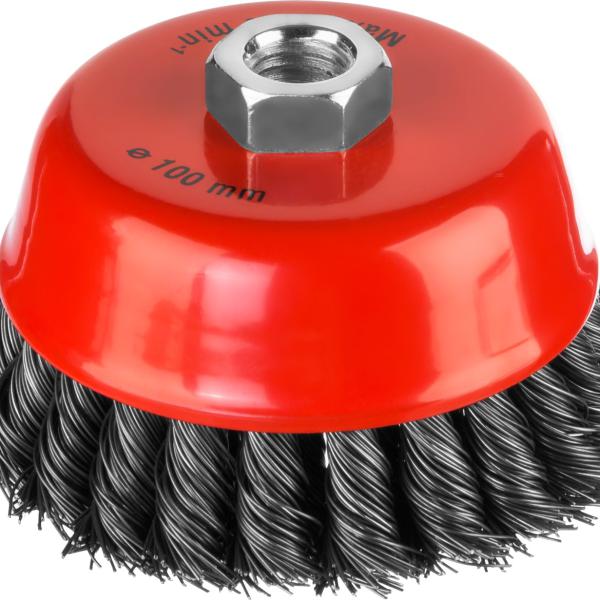 Корщётка на УШМ D-100 М14/чашка/2-х ряд/жгутированная стальная проволока 0,5 мм, / MIRAX/35104-100-2